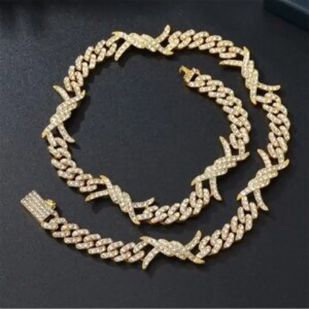 18K Gold Plated Cuban Link Thorn Flame Zircon Necklace